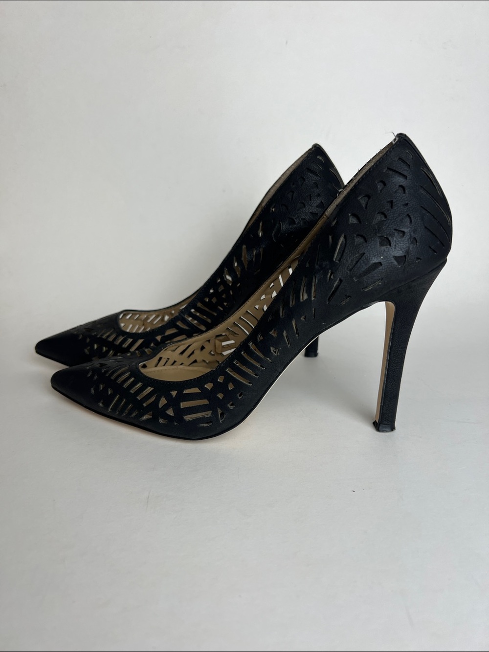 BCBGeneration Black Laser-Cut Pointed High Heel Pumps
